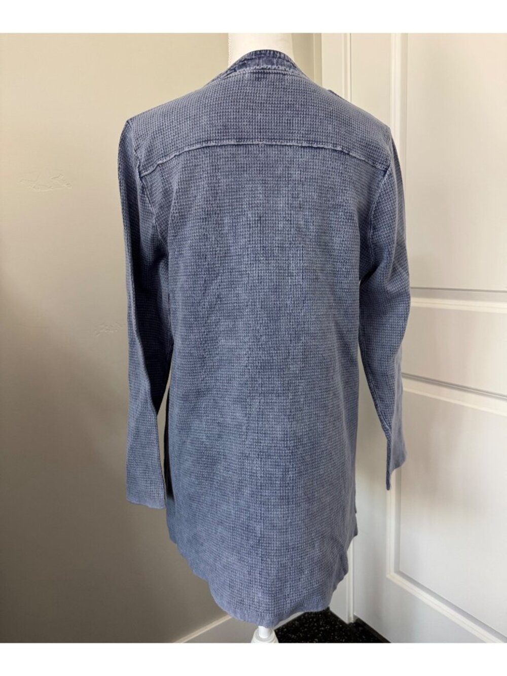 PBJ Blues Womens Indigo Tunic Shirt M/M Y2K Cottage Waffle Knit Stretch Comfort - Picture 16 of 16